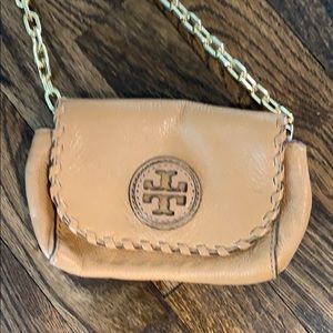 Tan Tory Burch mini crossbody bag